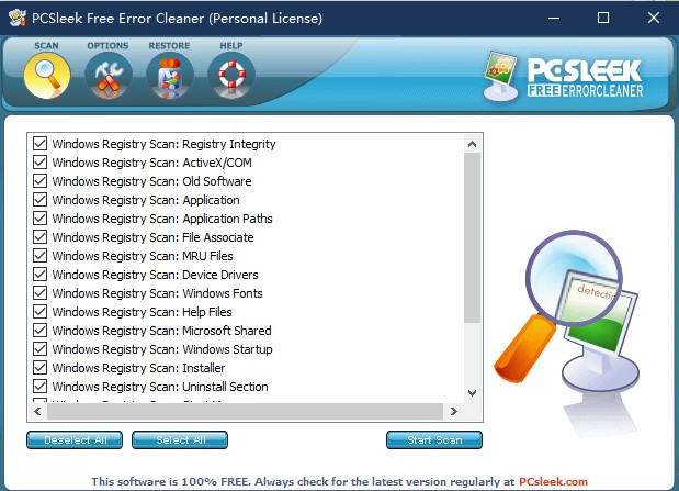 PCSleek Error Cleaner中文破解版(注册表修复工具) V3.1.0